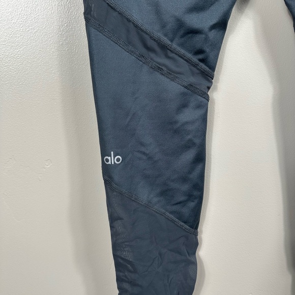 Alo Yoga Sheila Sheer Mesh Panel High Waisted Leggings Pant Steel Blue - Small - Picture 3 of 4